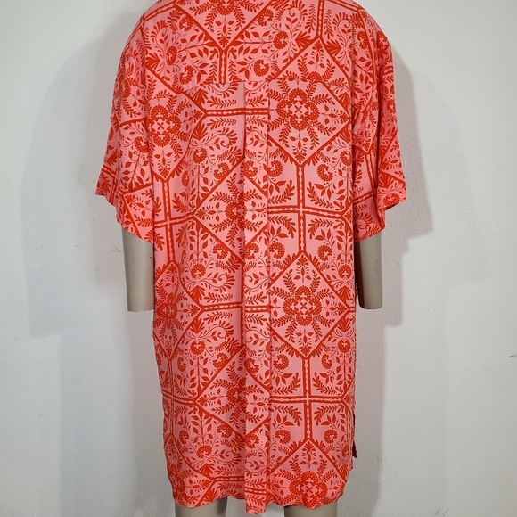 Asos Pink Red Floral Bandana Shirt Dress Buttoned Oversized Short Sleeve Sz 8 - Picture 4 of 13